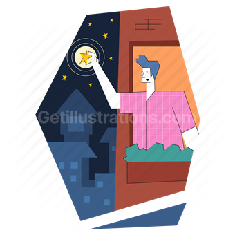 star, man, touch, window, male